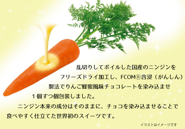 世界初!国産にんじんにりんご蜂蜜風味チョコを染み込ませた野菜スイーツ「うさぎの魔法」